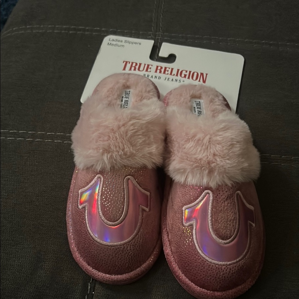 True Religion Shimmering Pink Slippers